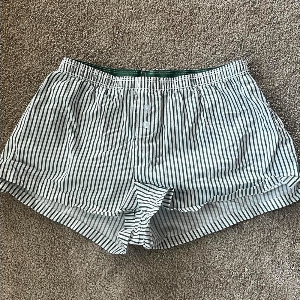 Striped Dark Green and White Women's Shorts